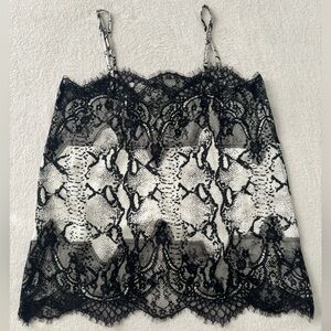 NWT 24K Lace Tank Top Cami Ivory Black.